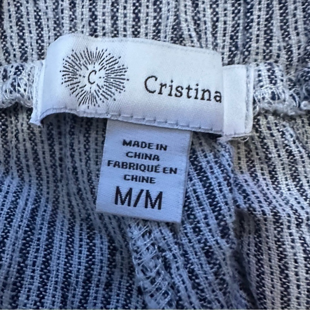 Cristina Womens Grey White Pinstripe Linen Blend Straight Leg Pants Size M - Picture 4 of 8